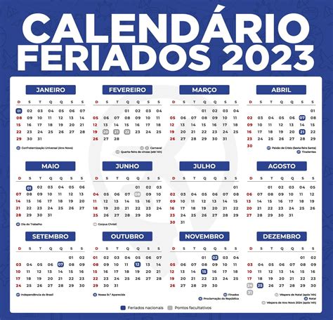 calendário 2023 com feriados